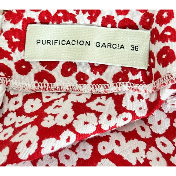 Purificacion Garcia Red White Ditsy Floral Peplum Back Zip Blouse Size 36 Size 6 - Picture 8 of 9